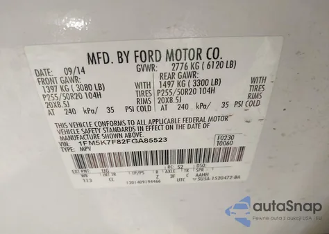 2015 Ford Explorer Limited из США, поврежденный, VIN 1FM5K7F82FGA85523